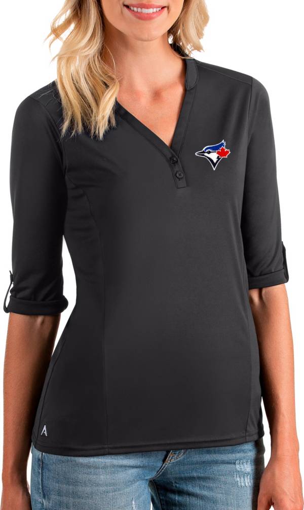 Antigua Women's Toronto Blue Jays Grey Accolade Three-Quarter Sleeve Polo