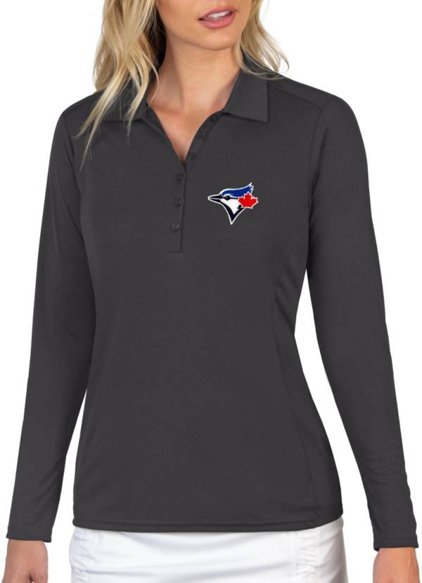 Antigua Women's Toronto Blue Jays Grey Tribute Long Sleeve Performance Polo