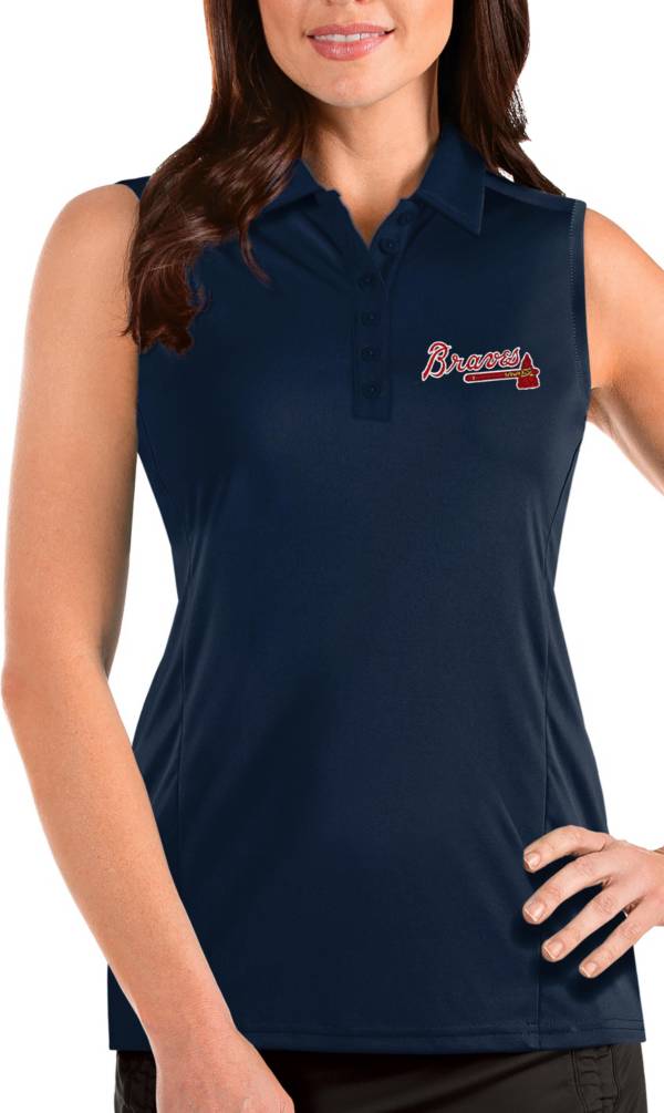 Antigua Women's Atlanta Braves Navy Tribute Sleeveless Polo