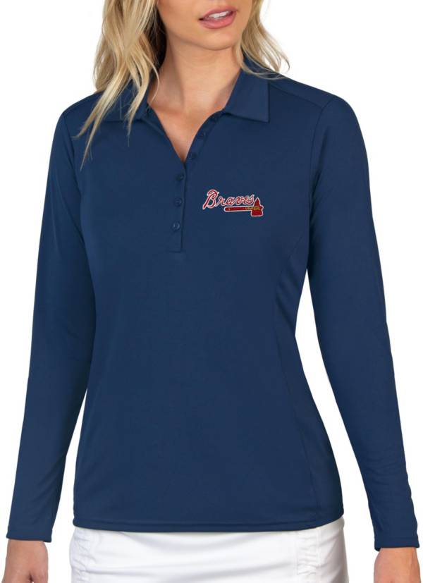 Antigua Women's Atlanta Braves Navy Tribute Long Sleeve Performance Polo