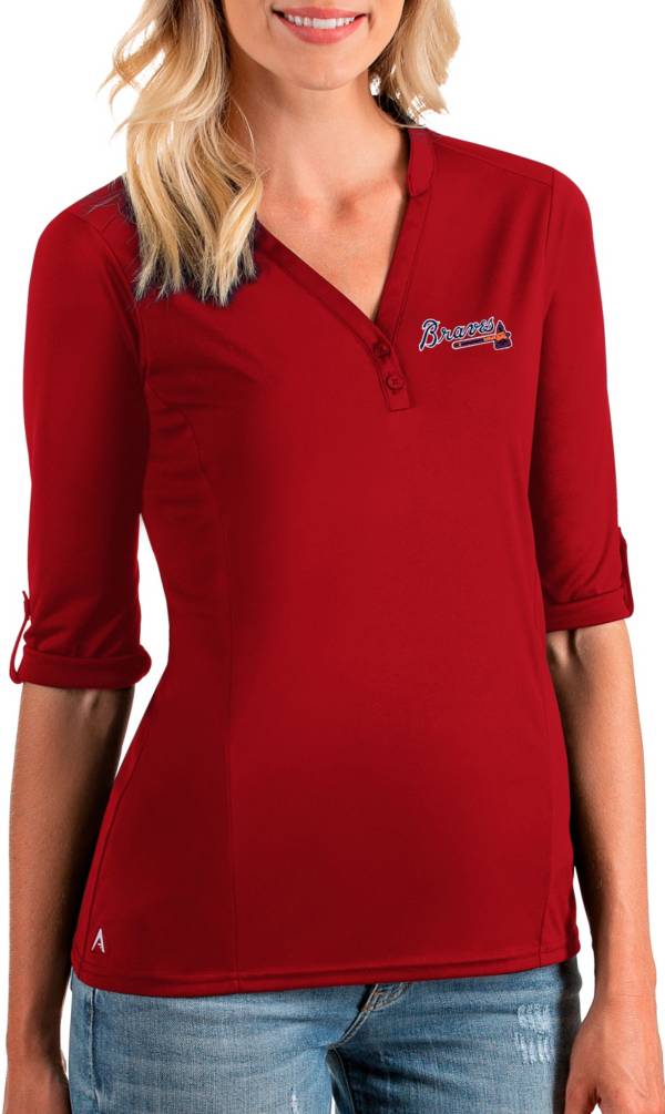 Antigua Women's Atlanta Braves Red Accolade Three-Quarter Sleeve Polo