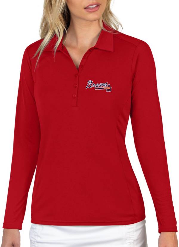 Antigua Women's Atlanta Braves Red Tribute Long Sleeve Performance Polo