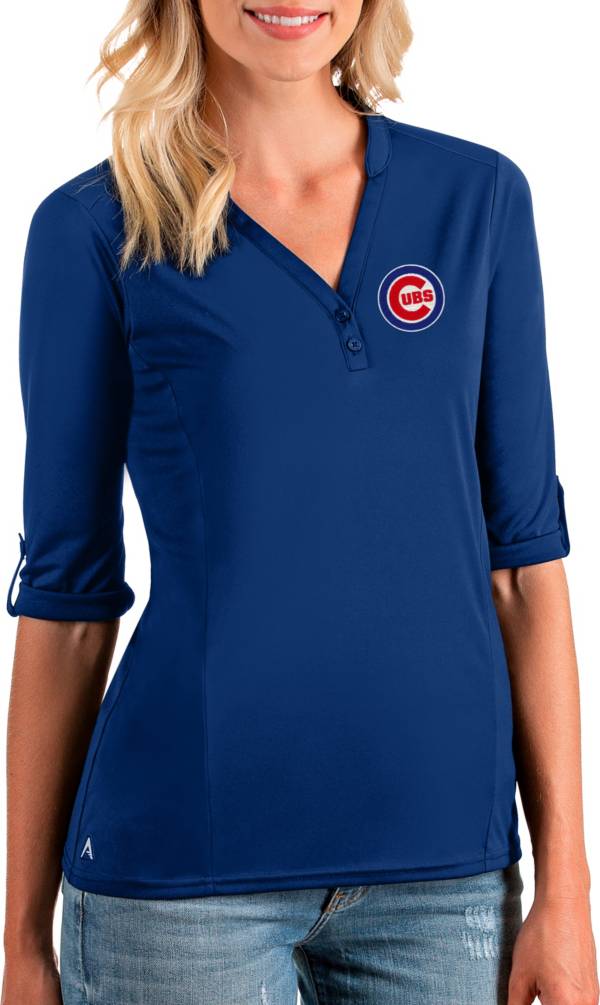 Antigua Women's Chicago Cubs Blue Accolade Three-Quarter Sleeve Polo