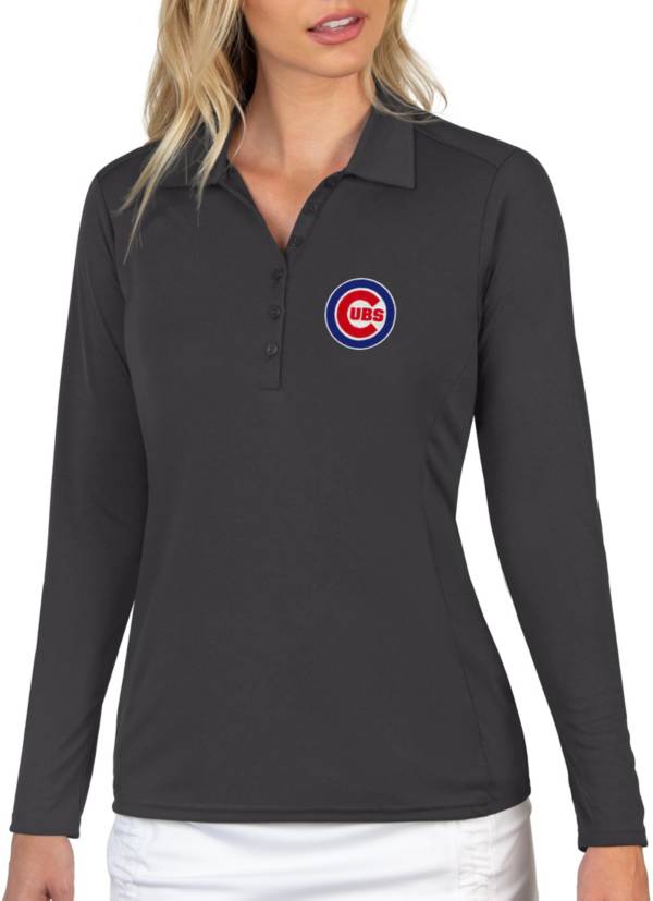 Antigua Women's Chicago Cubs Grey Tribute Long Sleeve Performance Polo