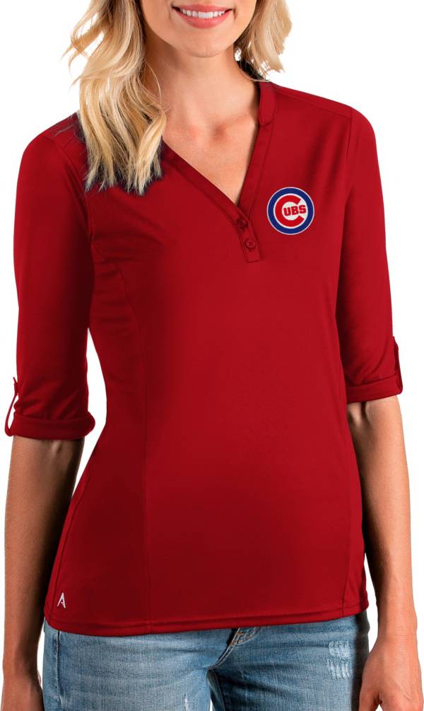 Antigua Women's Chicago Cubs Red Accolade Three-Quarter Sleeve Polo