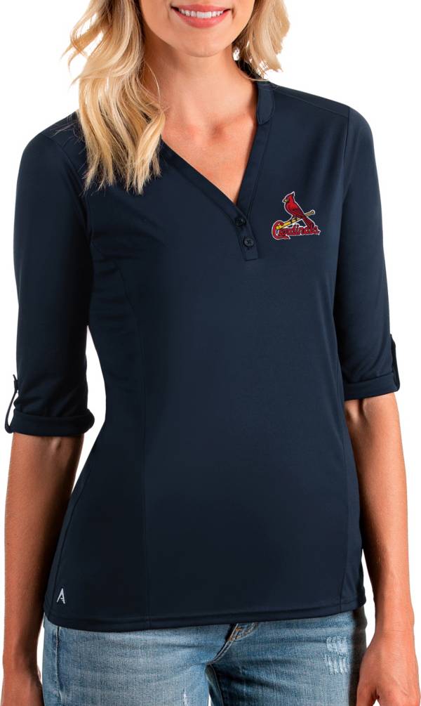 Antigua Women's St. Louis Cardinals Navy Accolade Three-Quarter Sleeve Polo