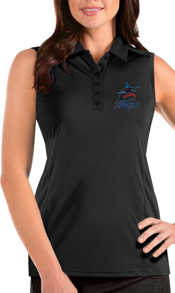 Antigua Women's Miami Marlins Black Tribute Sleeveless Polo