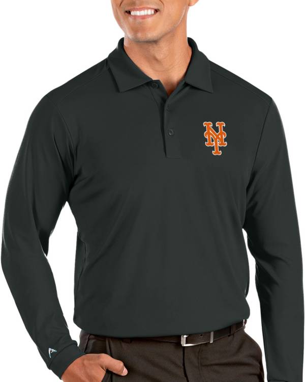 Antigua Men's New York Mets Grey Tribute Long Sleeve Performance Polo