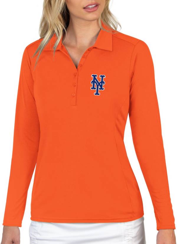 Antigua Women's New York Mets Orange Tribute Long Sleeve Performance Polo