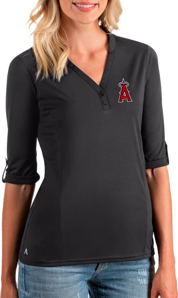 Antigua Women's Los Angeles Angels Grey Accolade Three-Quarter Sleeve Polo