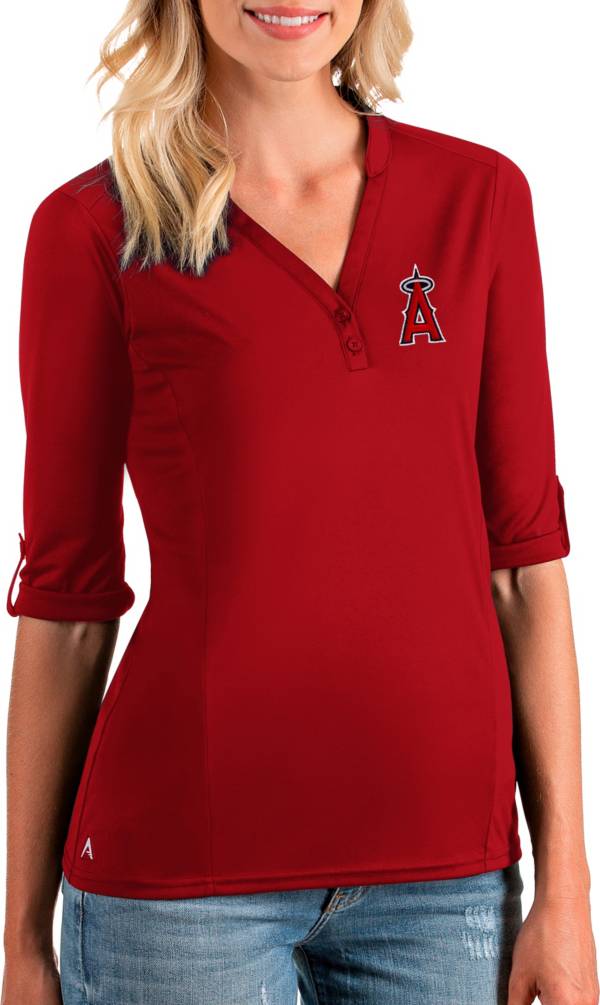 Antigua Women's Los Angeles Angels Red Accolade Three-Quarter Sleeve Polo