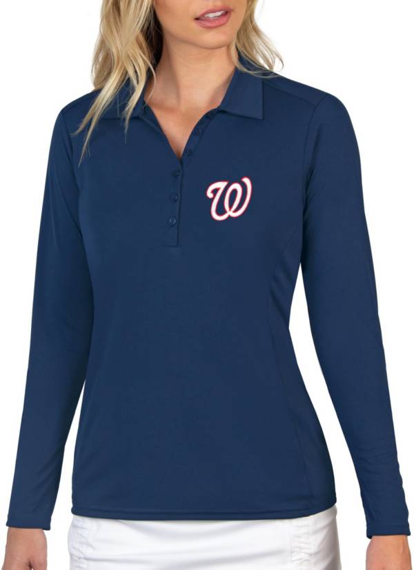 Antigua Women's Washington Nationals Navy Tribute Long Sleeve Performance Polo