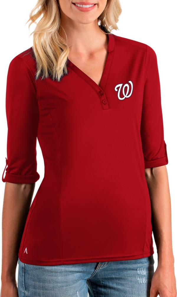 Antigua Women's Washington Nationals Red Accolade Three-Quarter Sleeve Polo