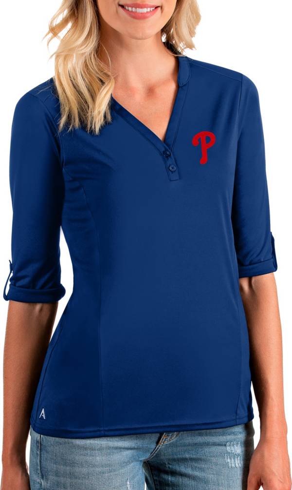 Antigua Women's Philadelphia Phillies Blue Accolade Three-Quarter Sleeve Polo