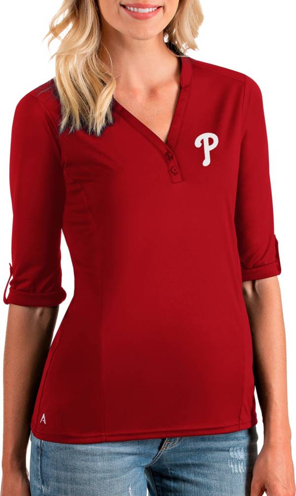 Antigua Women's Philadelphia Phillies Red Accolade Three-Quarter Sleeve Polo