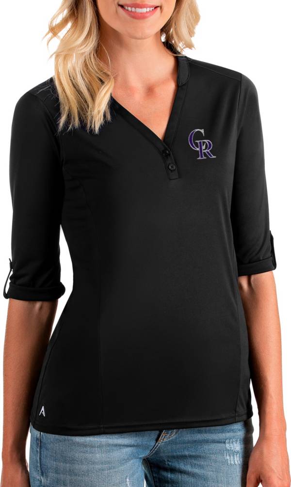 Antigua Women's Colorado Rockies Black Accolade Three-Quarter Sleeve Polo