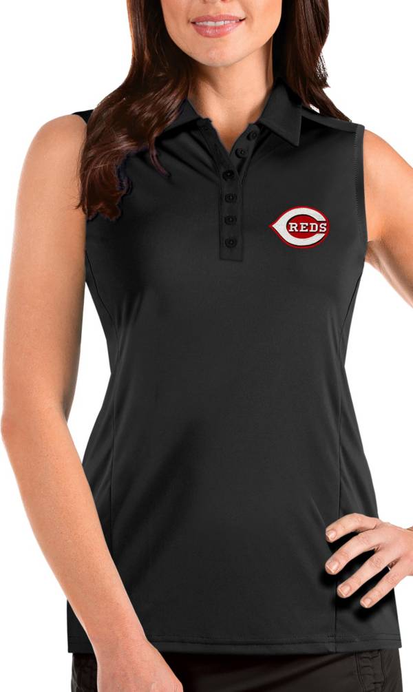 Antigua Women's Cincinnati Reds Black Tribute Sleeveless Polo