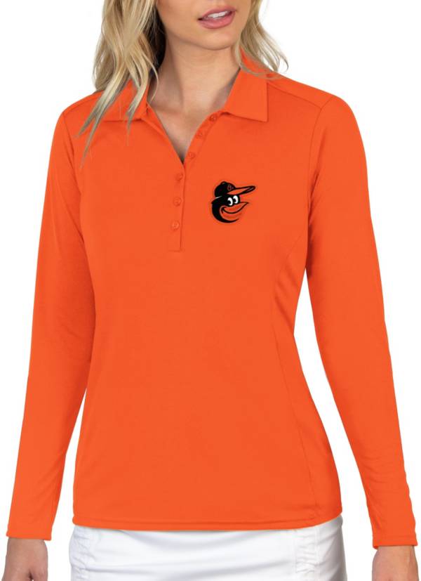 Antigua Women's Baltimore Orioles Orange Tribute Long Sleeve Performance Polo