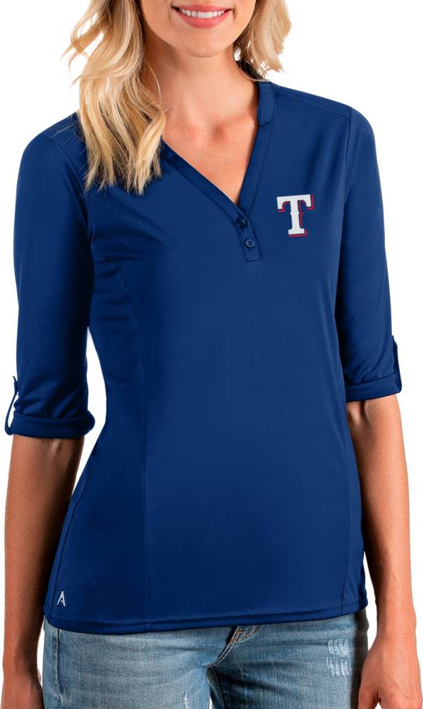 Antigua Women's Texas Rangers Blue Accolade Three-Quarter Sleeve Polo