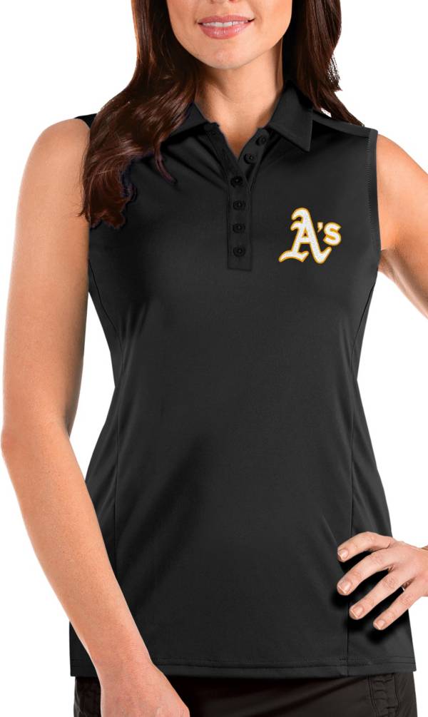 Antigua Women's Oakland Athletics Black Tribute Sleeveless Polo