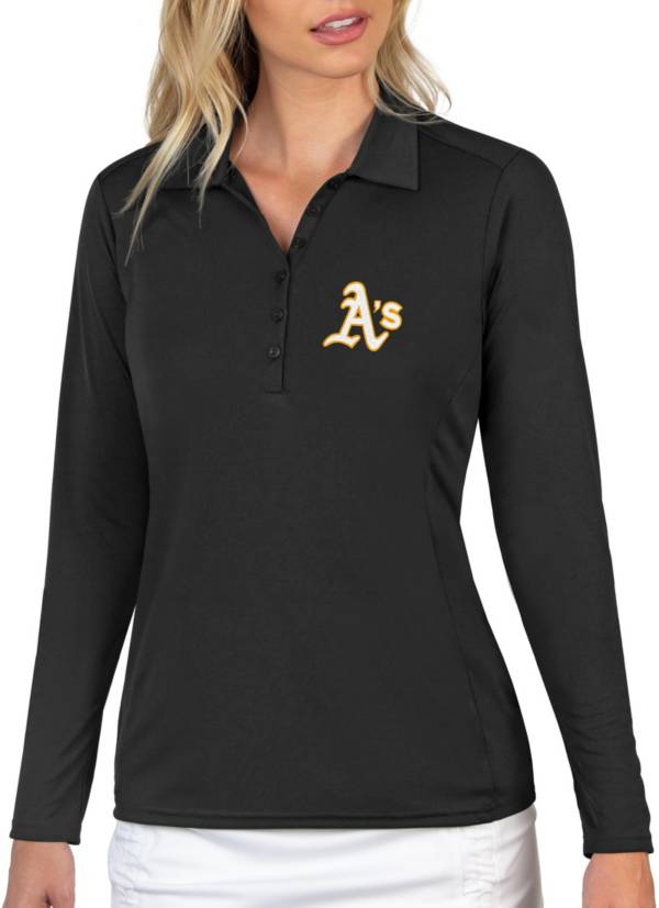 Antigua Women's Oakland Athletics Tribute Long Sleeve Performance Black Polo