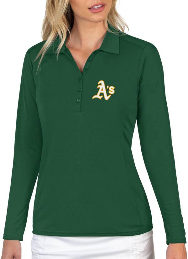 Antigua Women's Oakland Athletics Green Tribute Long Sleeve Performance Polo