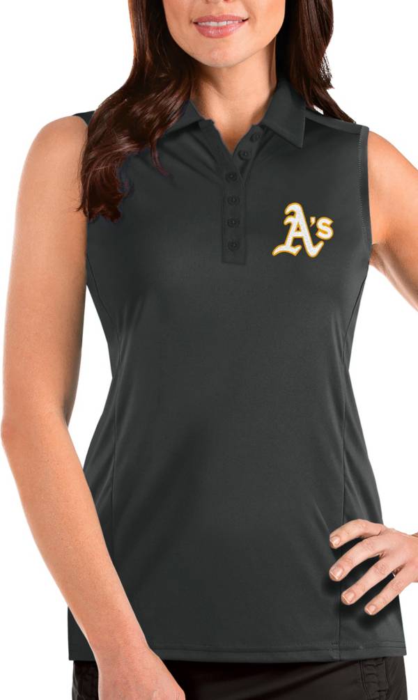 Antigua Women's Oakland Athletics Grey Tribute Sleeveless Polo