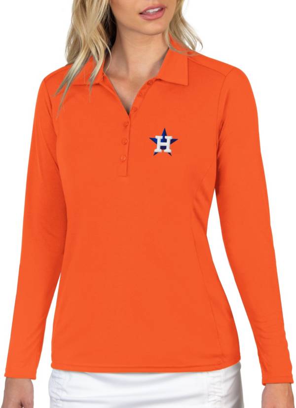 Antigua Women's Houston Astros Orange Tribute Long Sleeve Performance Polo