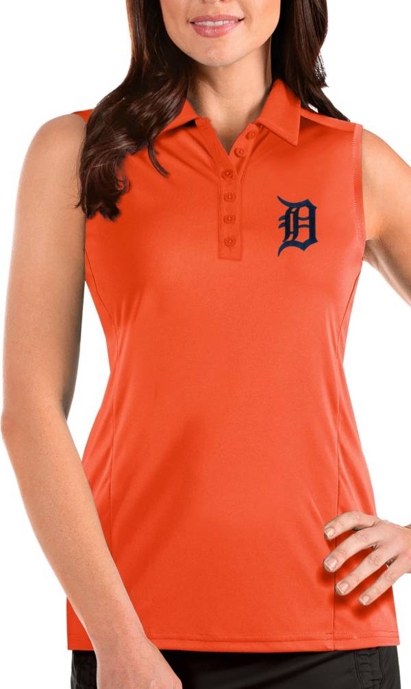 Antigua Women's Detroit Tigers Orange Tribute Sleeveless Polo