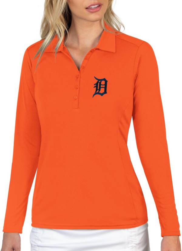 Antigua Women's Detroit Tigers Orange Tribute Long Sleeve Performance Polo