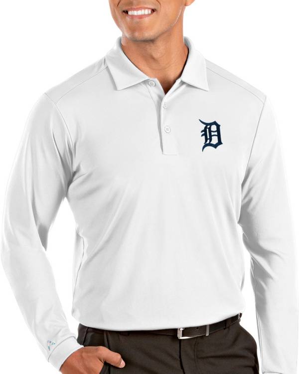 Antigua Men's Detroit Tigers Tribute Long Sleeve Performance White Polo