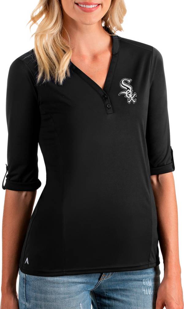 Antigua Women's Chicago White Sox Black Accolade Three-Quarter Sleeve Polo