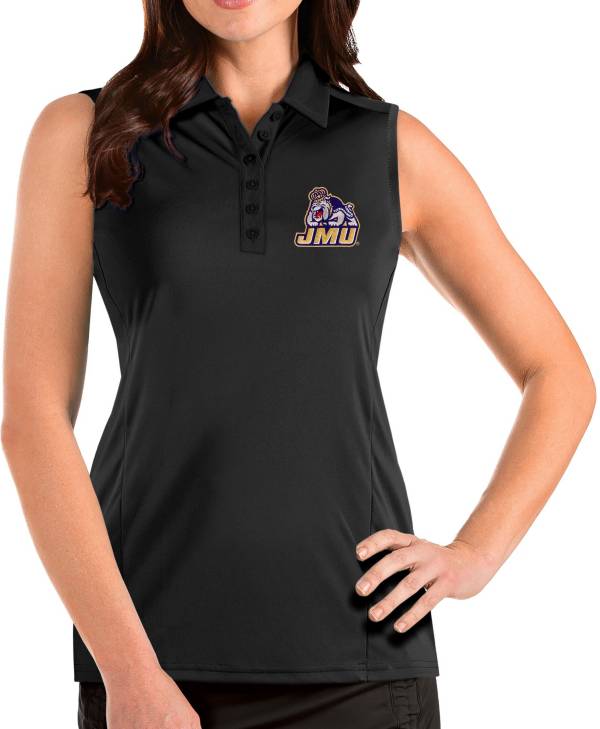 Antigua Women's James Madison Dukes Tribute Sleeveless Tank Black Top