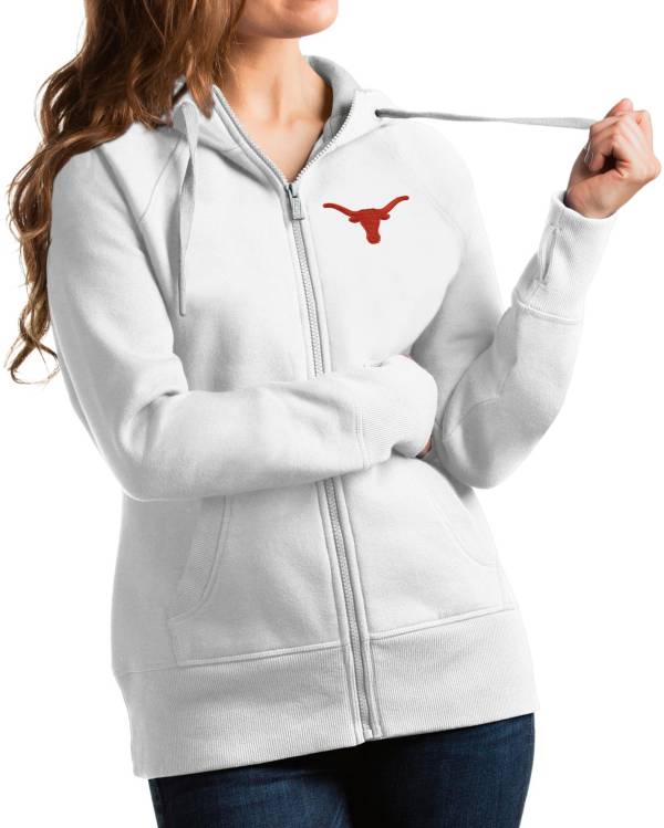 Antigua Women's Texas Longhorns Victory Full-Zip White Hoodie