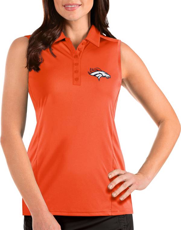 Antigua Women's Denver Broncos Tribute Sleeveless Orange Performance Polo