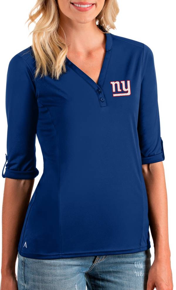 Antigua Women's New York Giants Accolade Blue Three-Quarter Sleeve Polo
