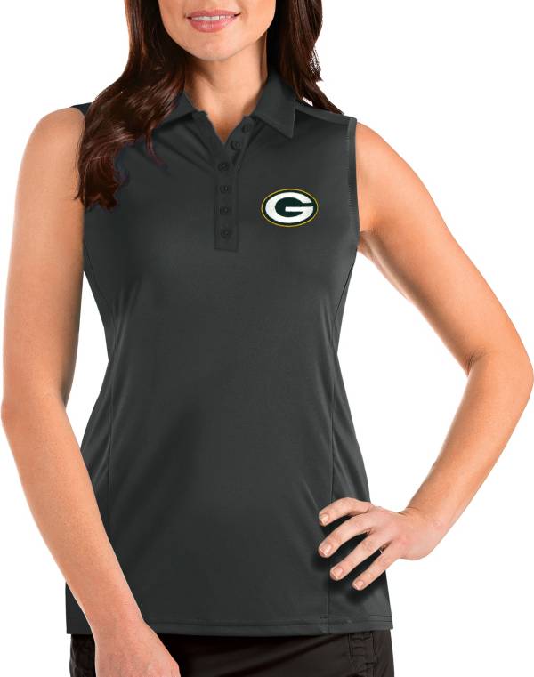 Antigua Women's Green Bay Packers Tribute Sleeveless Grey Performance Polo