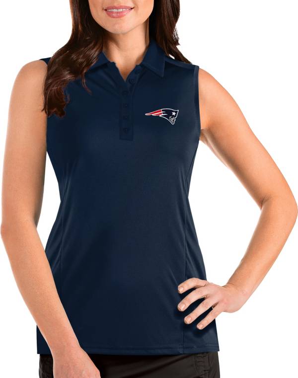 Antigua Women's New England Patriots Tribute Sleeveless Navy Performance Polo