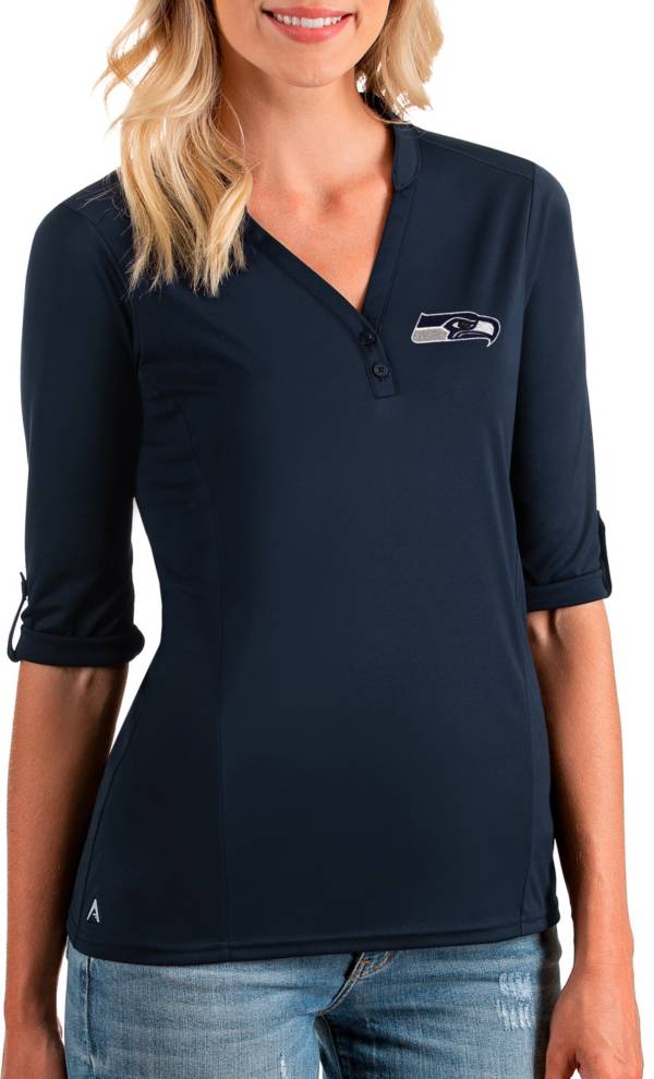 Antigua Women's Seattle Seahawks Accolade Navy Three-Quarter Sleeve Polo