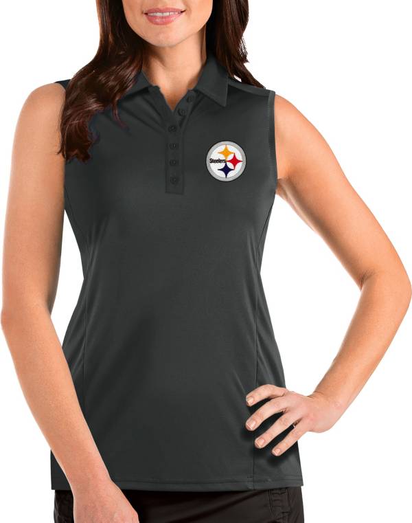 Antigua Women's Pittsburgh Steelers Tribute Sleeveless Grey Performance Polo