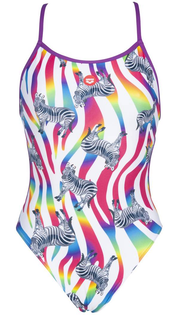 arena Women's Crazy Zebra Lace Back One Piece Swimsuit