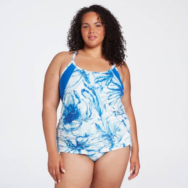 CALIA Women's Plus Size Ruched Tankini Top