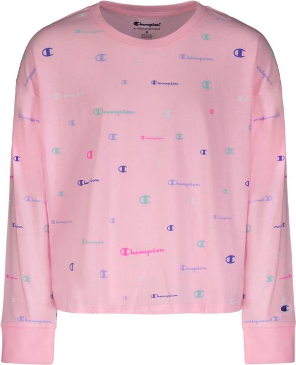 Champion Girls' Multicolor Logo French Terry Crew Pullover