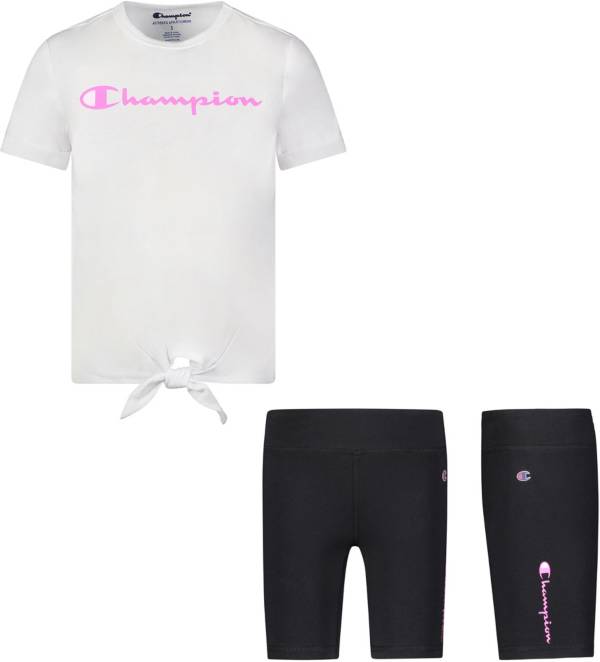 Champion Little Girls' Tie T-Shirt and Bike Shorts Set