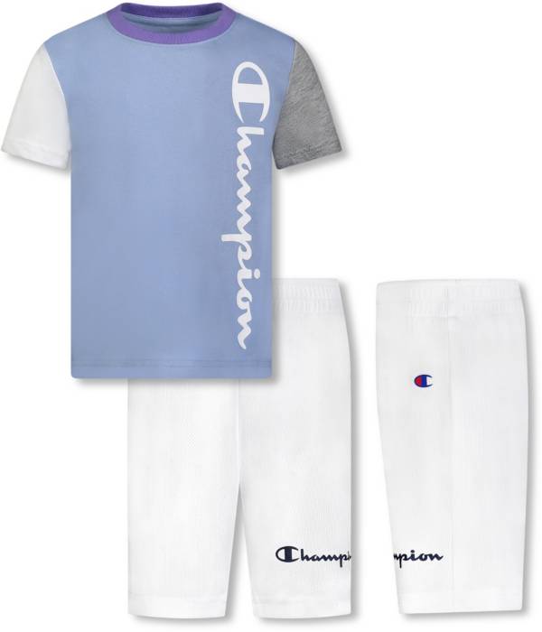Champion Little Boys' Colorblock Vertical Script T-Shirt and Shorts Set