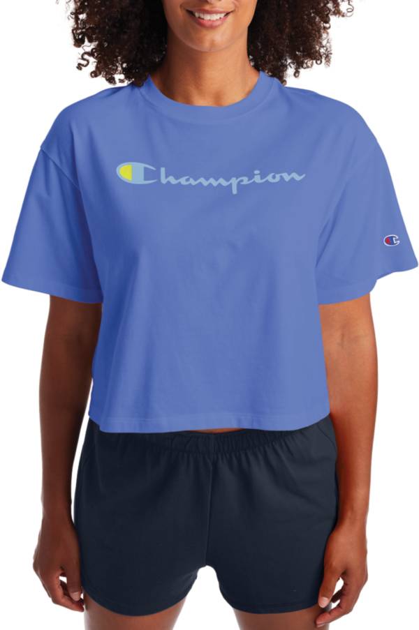 Champion Women's Cropped Script Logo Short Sleeve T-Shirt