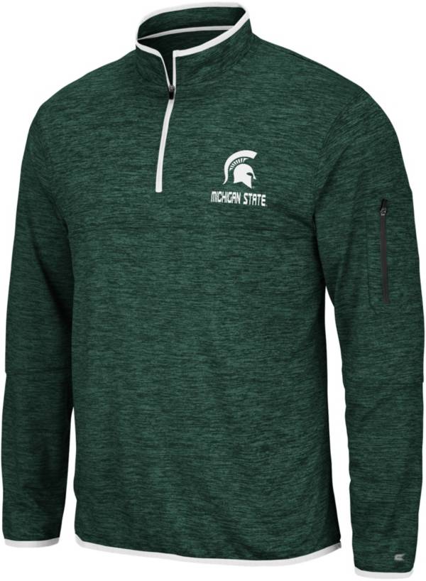 Colosseum Men's Michigan State Spartans Green Slub Quarter-Zip Shirt