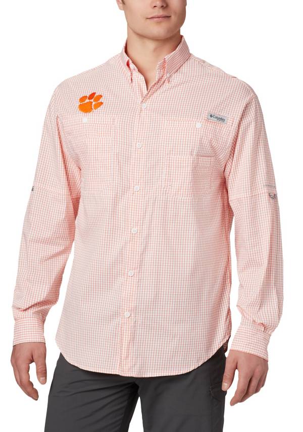 Columbia Men's Clemson Tigers Orange Gingham Tamiami Long Sleeve Shirt