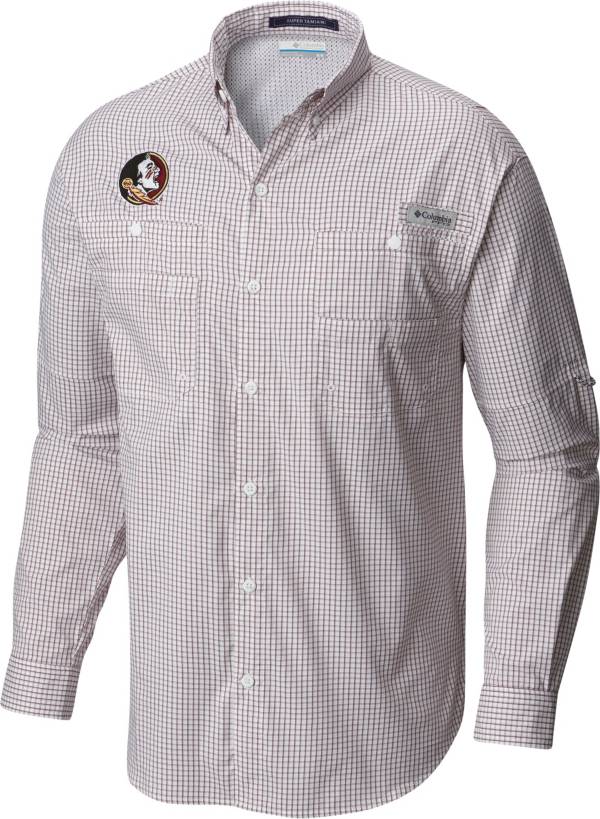 Columbia Men's Florida State Seminoles Garnet Gingham Tamiami Long Sleeve Shirt