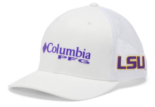 Columbia Men's LSU Tigers PFG Mesh Fitted White Hat